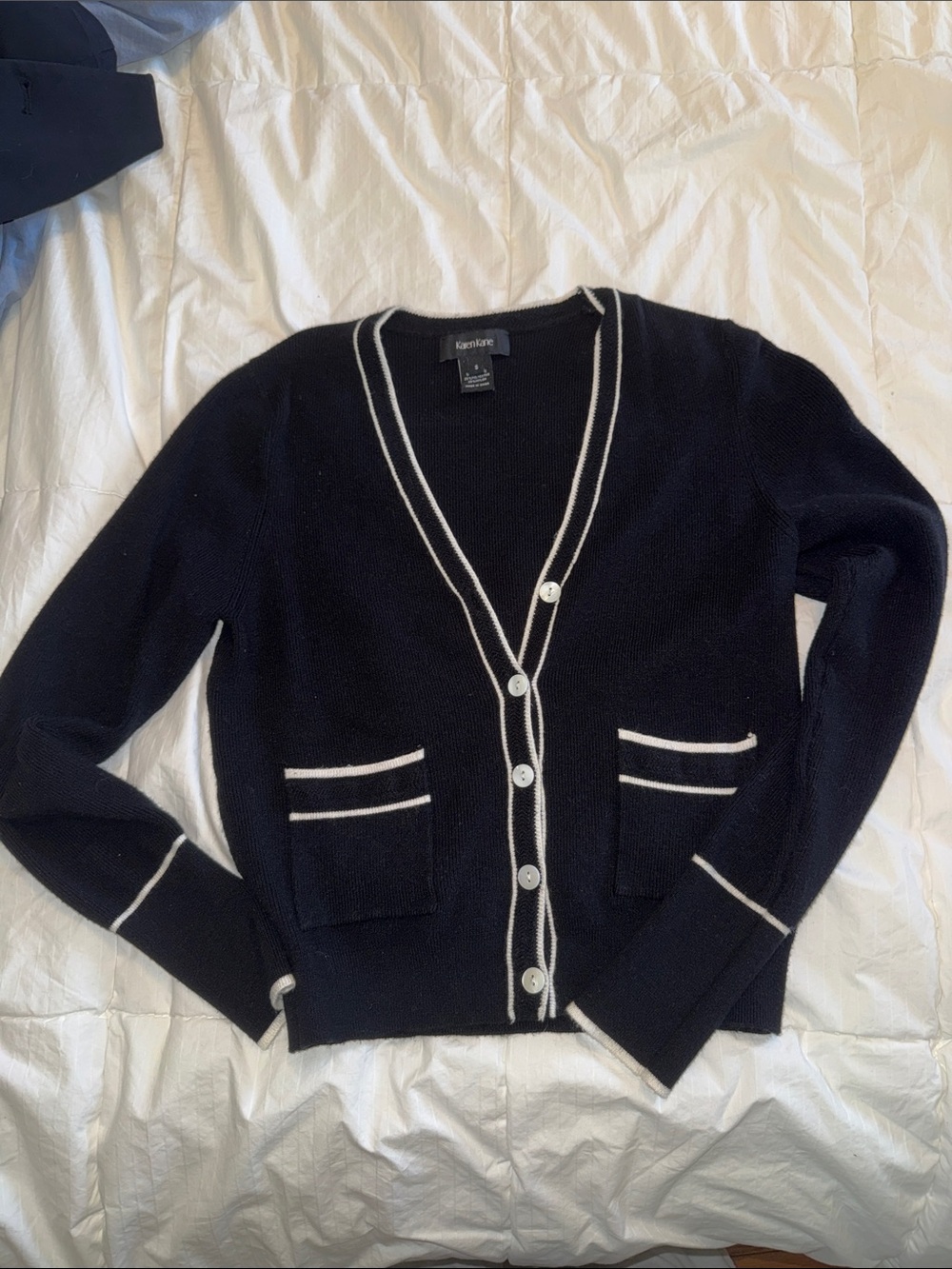 Karen Kane Black Cardigan with Cream Trim
